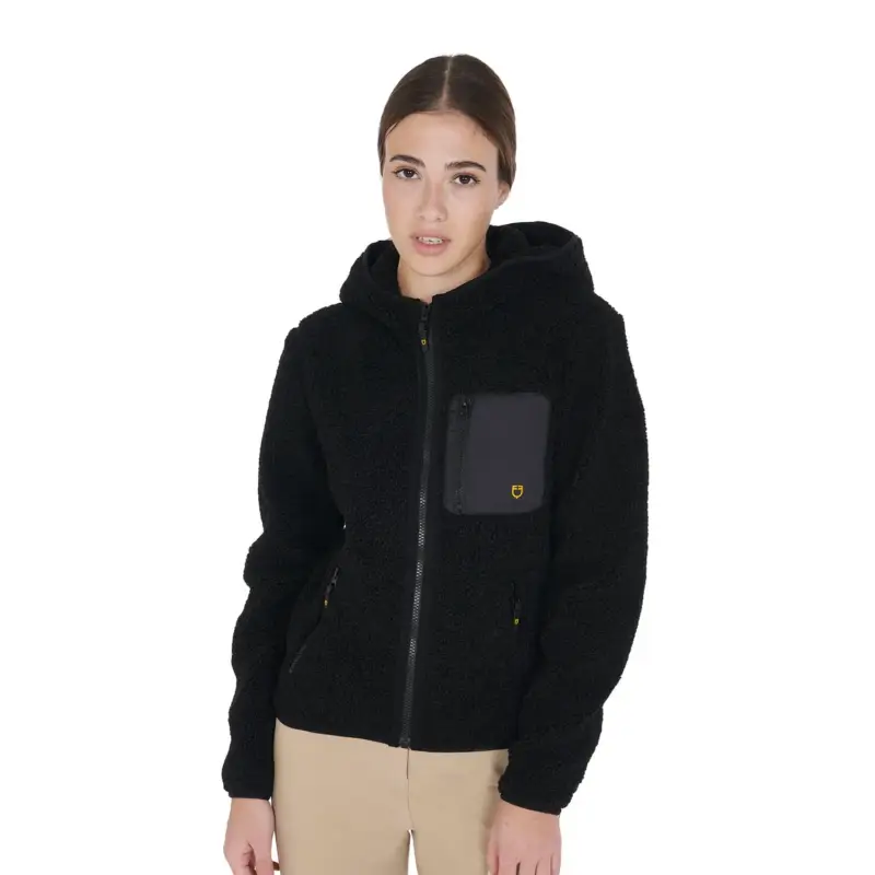 Equestro Woman Teddy Full Zip Jacket with Hood black Neu Im Sortiment