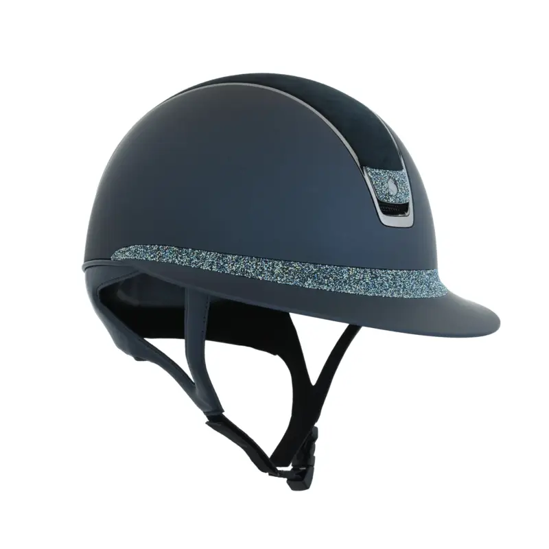 Direktkauf Reithelm MS 2.0 SM, Top Alcantara, FB+Blason Crystal Fabric Ocean Depth, Trim Black Chrome