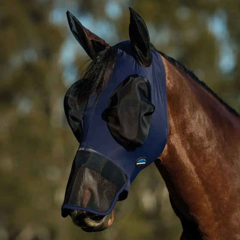 Preiswert WeatherBeeta Fliegenmaske ComFiTec Luxe Stretch mit Ohren und Nase Navy/Schwarz