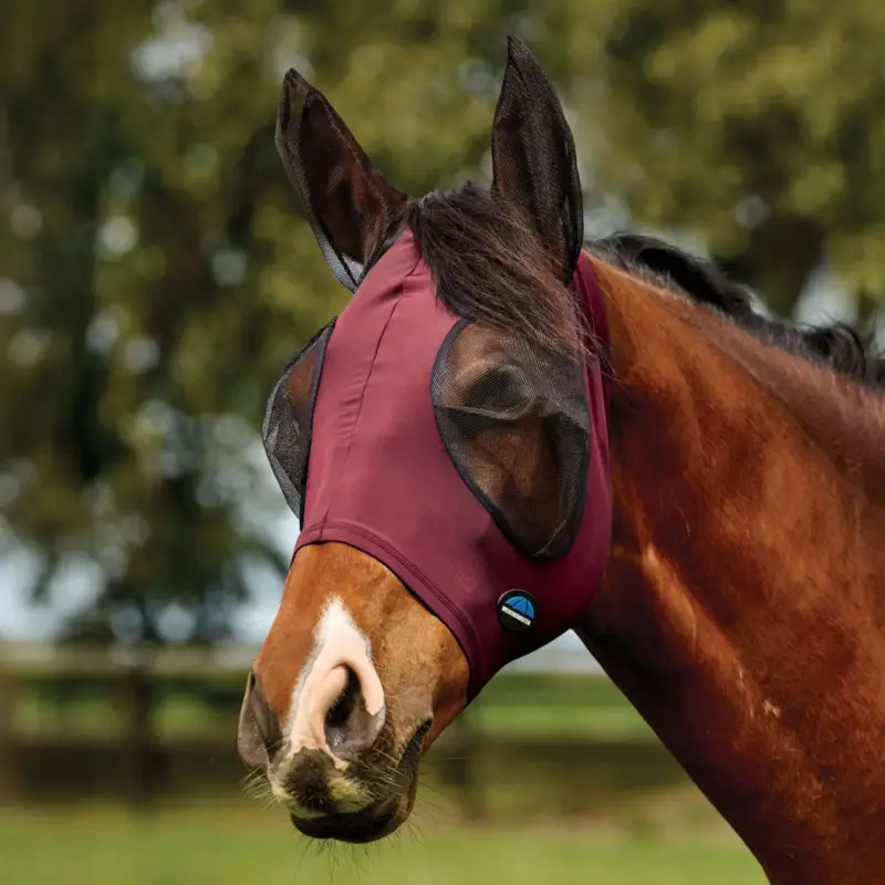 WeatherBeeta Fliegenmaske ComFiTec Deluxe Stretch mit Ohren Burgundy/schwarz Sonderangebot