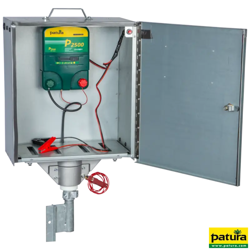 Sicherheitsbox, mit P2500 Weidezaun-Kombigerät + Solarmodul 30 Watt + Super-Vlies-Akku 55 Ah Finale Aktion
