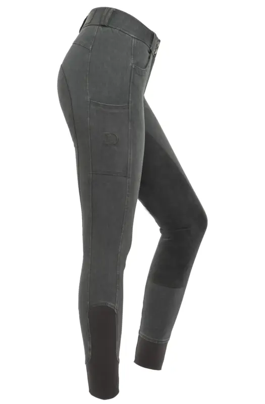 Jeansreithose mit Kunstledervollbesatz für Damen, Grey Wochenendangebot