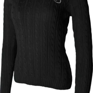 Sichere Zahlung Strickpullover V-Ausschnitt für Damen, Black