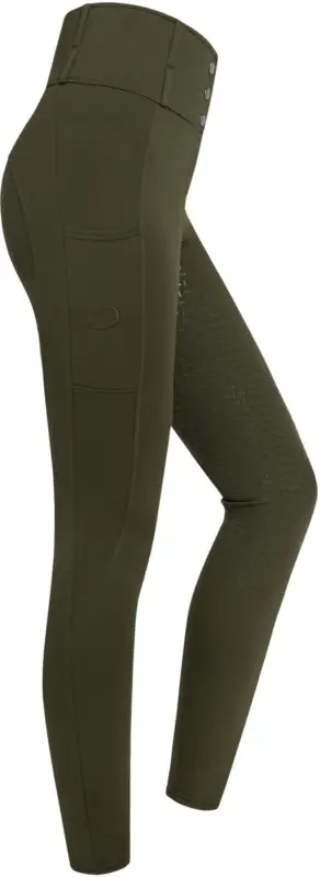 Günstig Winterreithose All-Season High-High-Waist recycelt mit Silikonvollbesatz für Damen, Forest Night