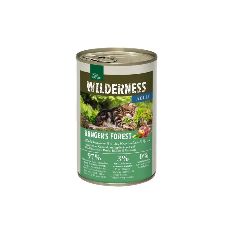 REAL NATURE WILDERNESS Nassfutter Katze, Adult Ranger's Forest, Wildschwein mit Ente, Kaninchen und Hirsch 24x400 g Schnäppchen
